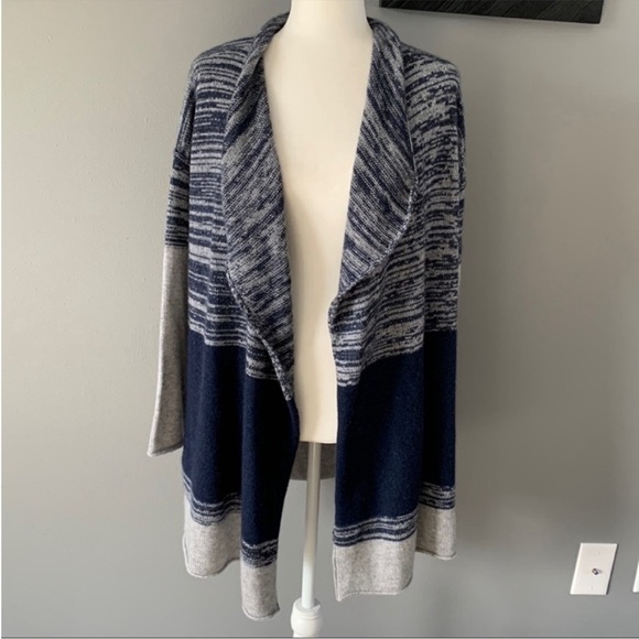 Forte Cashmere Blue and Gray Open Front Cardigan Sweater - Picture 1 of 8
